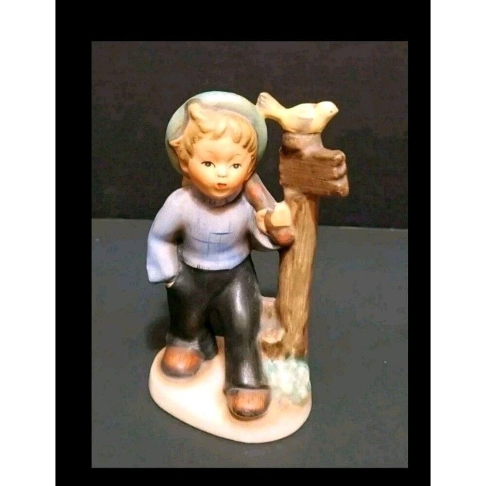 Napco Vagabond Hiking Walking Boy Holding Stick Pack Yellow Bird Post Vtg SH1B